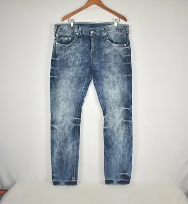 True Religion Men's Size 38 X 34 Ricky Acid Wash Skinny Blue Jeans Adults • $49.95