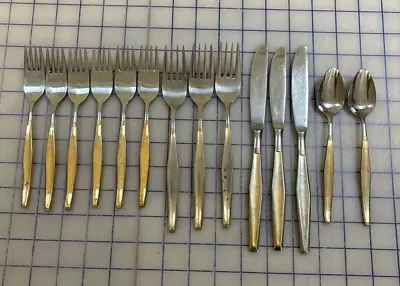 Vintage Japan 14 Pieces Gold-Plated Handles Stainless Flatware/Silverware LotA • $10