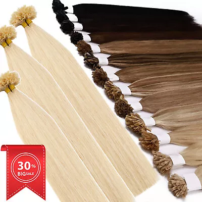 THICK Pre Bonded Keratin Glue Nail U Tip 100% REAL REMY Human Hair Extensions UK • £22.49