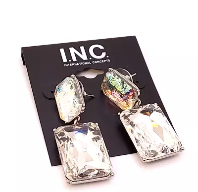 INC International Concept Silver Tone Crystal Clear Square Dangle/Drop Earrings • $11.50