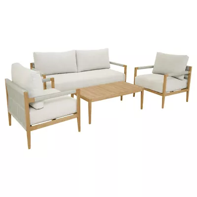Allora 2.5+1+1 Timber And Rope Lounge Setting With Coffee Table • $3990