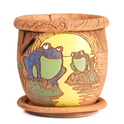 FROGS Ceramic Planter Brown Plant Pot Clay Pot Handmade Cachepot Flower Herb Pot • $44.95