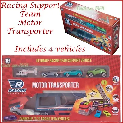 Racing Team Transporter Toy Vehicle Holds Up To 22 Cars Includes 4 Vehicles NEW • £11.99