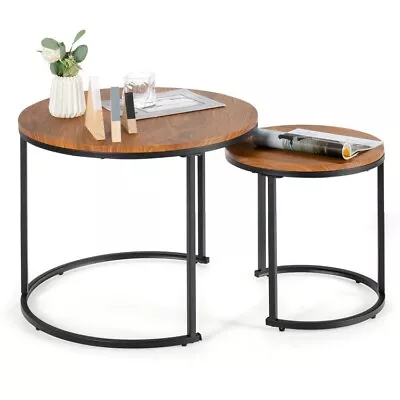 Set Of 2 Modern Round Stacking Nesting Coffee Tables Living Room End Side Tables • $57.98