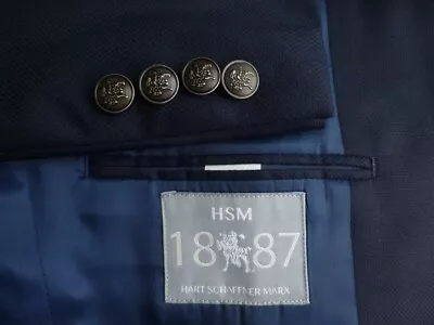 HART SCHAFFNER MARX Blazer 40L Excellent Condition Solid Navy Blue Jacket HSM • $37.88
