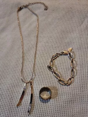 Vintage M&S Marks And Spencer Pendant Silver Coloured Necklace Bracelet & Ring-O • £4.34