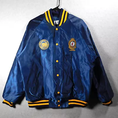 Vintage Bomber Jacket Adult Large United Steelworkers Of America Navy Yellow 80s • $60.99