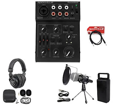 Rockville 1-Person Gaming Twitch Live Stream Recording Kit Mic+Stand+Headphones • $129.95