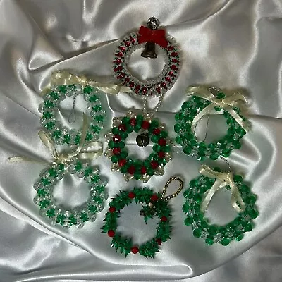 Lot Of 7 Vintage Handmade Beaded Christmas Ornaments 1980's Wreaths Kitschy • $18.99