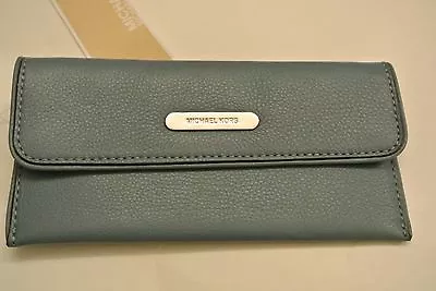 NWT Michael Kors Surf Blue Color Leather Flat Snap Closing Wallet • $44.99