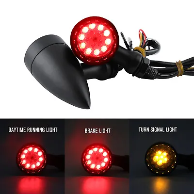 Black Motorcycle LED Bullet Blinker Brake Turn Signal Light Red Amber For Harley • $22.19