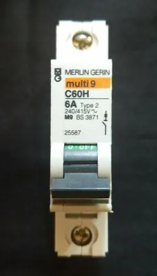Merlin Gerin Multi 9 C60H M9 Type 2 6A Single Pole C60H106 25587 MCB • £3.99