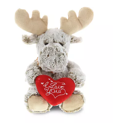 DolliBu I LOVE YOU Cute Sitting Moose Plush With Red Heart Message – 11 Inches • $19.97