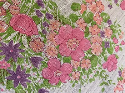 Vtg 60s 70s  SEERSUCKER PINK Orange Lime Violet Wild Flowers Cotton Fabric Scrap • $5