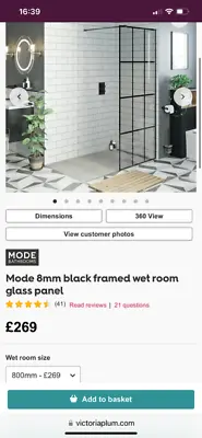 Mode 8mm Black Framed Wet Room Glass Panel 900mm • £92