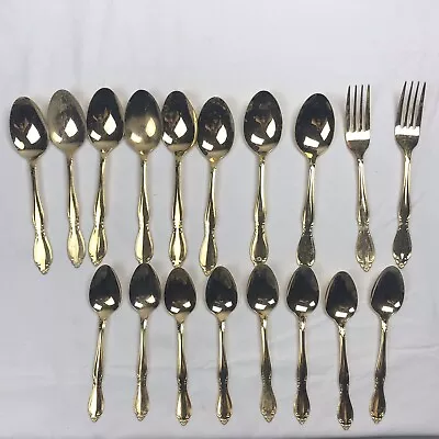 Custom Craft Stainless Gold Tone Utensil Japanese 16 Spoons 2 Forks Flatware • $10.98