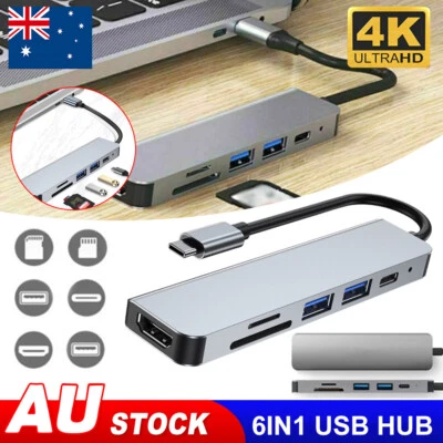 $17.95 • Buy 6in1 Multiport USB Hub Type C To USB 3.0 4K HDMI Adapter For Macbook Pro/Air Hub