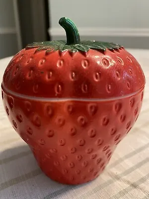 Vtg Hazel Atlas Red Strawberry Lidded Jam Jelly Condiment Jar Dish • $24.99