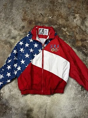 VINTAGE 1990s STARTER AOP  USA OLYMPIC TEAM WINDBREAKER JACKET Large • $75