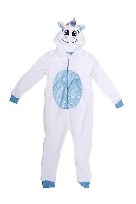 Girls Unicorn 1Onesie Pyjamas Hooded Dress Up Character White Blue Age 2-12 Yrs • £7.99