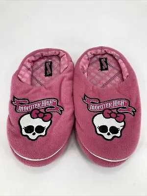 Girls Pink Slippers Child Size Medium(13-1) MONSTER HIGH Slipper Skull Preowned • $5.95