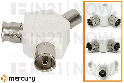 Mercury High Grade BA34 Y Splitter FM Radio DTV 1 Coaxial Plug To 2 Sockets • £2.75