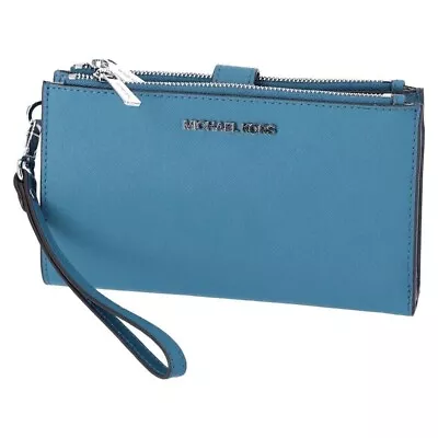 Michael Kors Jet Set Double-Zip Wristlet Teal Blue Leather 35F8STVW0L NWT FS • $59.98