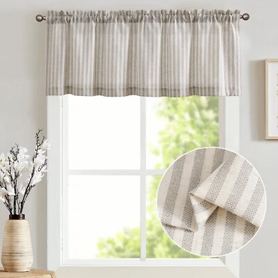 $11.89 • Buy Linen Stripe Short Curtain Farmhouse Country Rustic Pinstripe Valance Rod Pocket