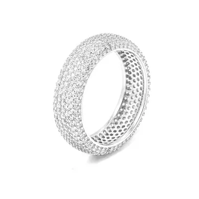 Unisex 6mm Sterling Silver 925 Micro Pave CZ Wedding Bridal Band Ring Size 5-9 • $28.99