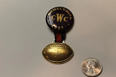 1927 W Cc Homecoming Pinback Button Ribbon Football Minnesota Community College? • $47.20