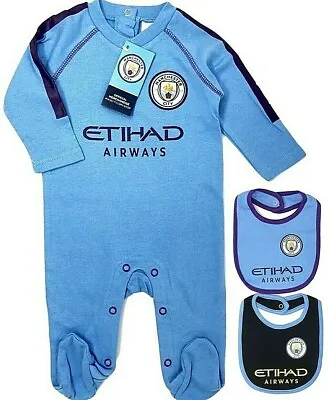 Manchester City Fc Babies Sleepsuit Baby Pram Play Grow Bodysuit Mcfc • $23.56