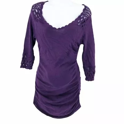 Kim And Kai Maternity Women Knitted Crochet Tunic Top XS Purple Long Sleeve • $4.69