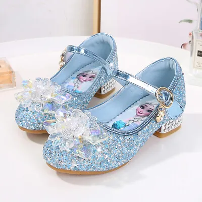 Kids Elsa Princess Shoes Girls Party Sequins Crystal Glitter Fancy Dress Sandals • £4.99