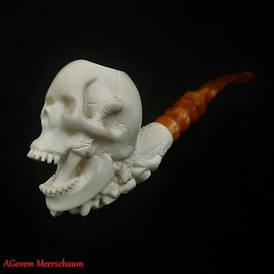 SKULL Block Meerschaum Pipe Carved Smoking Pipe Vintage Estate Pipe AGM-461 • $318.36