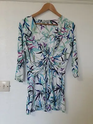 David Nieper Leaf Print Rouched Stretchy Top Size 12 • £18.99