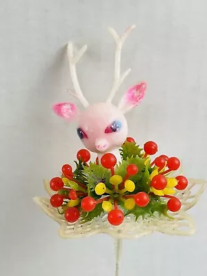 Vintage Christmas Floral Pick Pink Reindeer Head Plastic Rare Find • $19.99