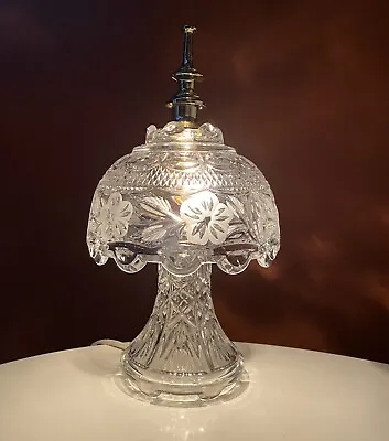 Vtg Lead Crystal Table Lamp Cut Glass Etched Floral Vanity Boudoir Nightlight • $70