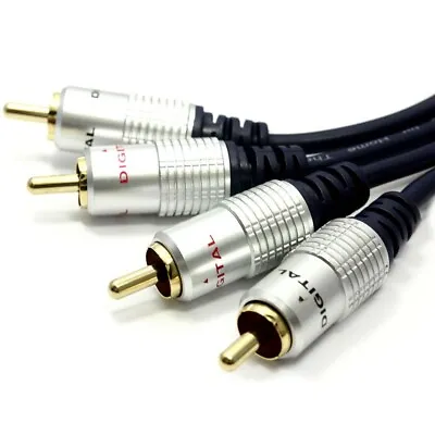 1.5m Premium 2RCA To 2 RCA Subwoofer Stereo Audio Cable Male To Male Gold Plated • $20.99