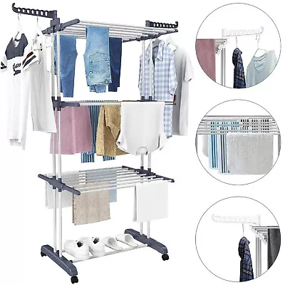 Heavy Duty Laundry Clothes Drying Rack Portable Folding Rolling Dryer Hanger • $38.99