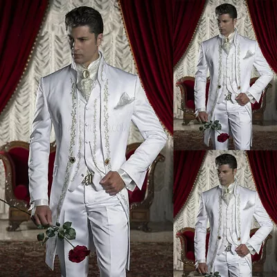 White Silver Men's Groom Formal Wedding Tuxedos Morning Suits Prom 3 Pieces Suit • $109.99