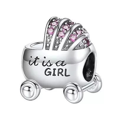 Genuine It Is A Girl Baby Carriage Buggy S925 Sterling Silver Bead Charm For Wom • £21.99