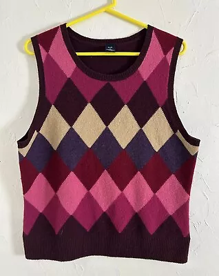 Vintage Argyle 100% Wool Sweater Vest Unisex X-Large Gap Excellent Condition • $24.50