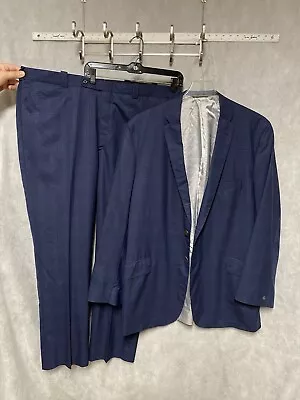 Tom James Suit Men 48L Blue Wool Plaid Royal Classic 43X32.5 Pant Luxury Bespoke • $105.69