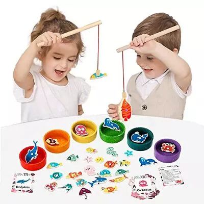 Montessori Fishing Toy Magnetic Fishing Game For Toddlers STEM Wooden Montess... • $29.92