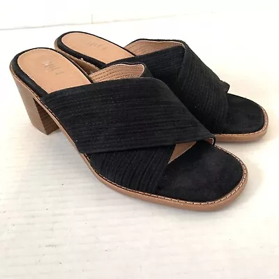 J Jill Womens 7 Shoes Kyle Stacked Block Heel Slip On Mule Black Suede Leather • $29.99