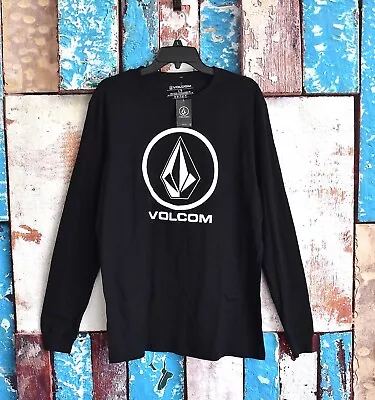 Men's Volcom Euro T-Shirt Crewneck Long Sleeve Regular Fit LARGE Black NEW • $24.99