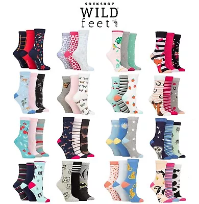 Ladies Patterned Socks - Cotton Novelty Animals 3 Pair Pack-SOCKSHOP Wildfeet • £7.99