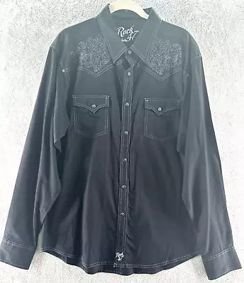 ROCK 47 By Wrangler Pearl Snap Mens Black Long Sleeve Western Shirt Size XL • $24.61