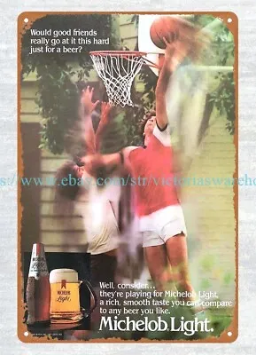 1982 Kitchen Diner Michelob Light Beer Basketball Metal Tin Sign Room Wall Decor • $18.91