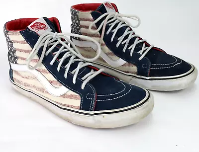 Vans Off The Wall American USA Flag Flag High Top Men Size 11 Weathered Look • $28.28